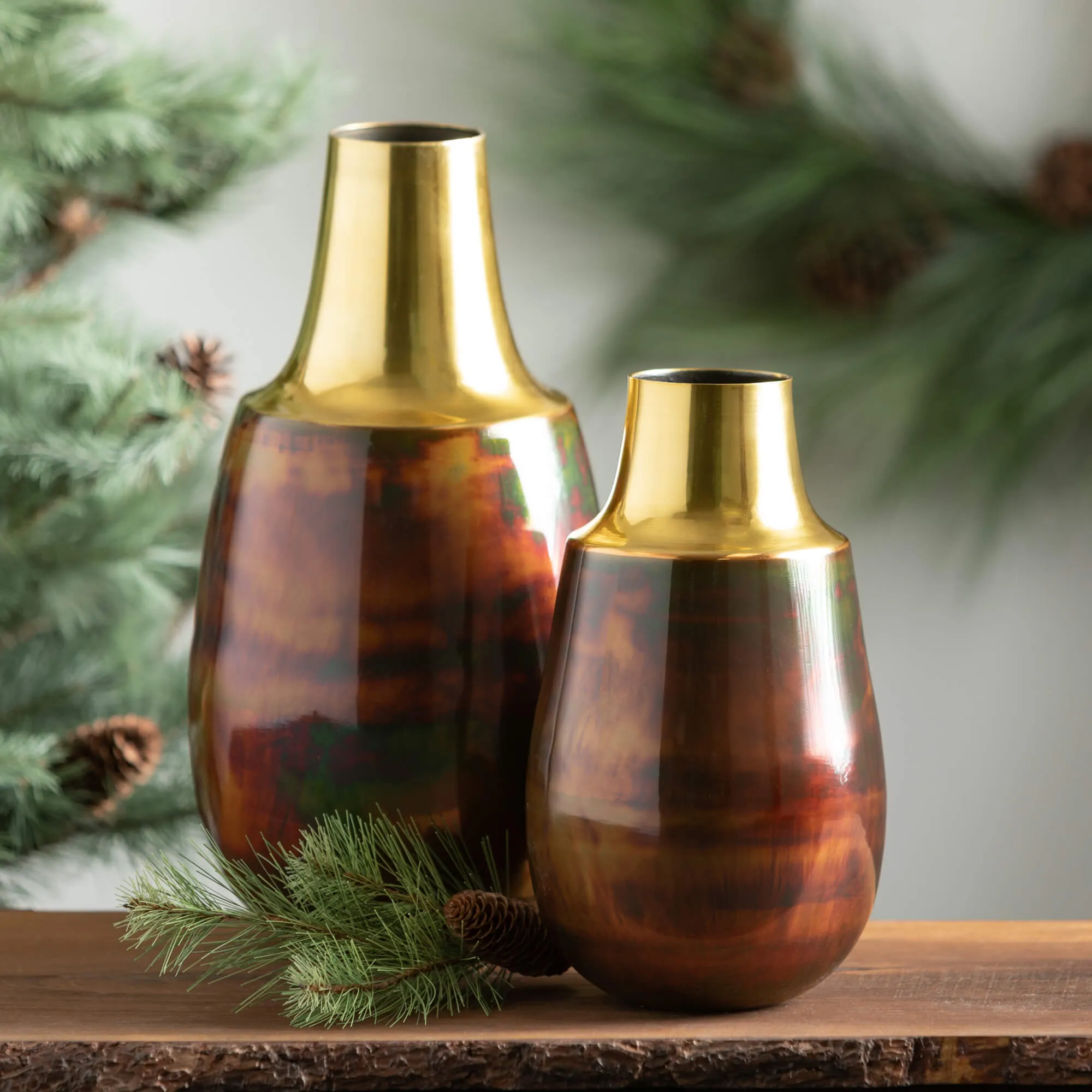 Set of 2 Elegant 11 and 14.75 Copper and Bronze Vases by Sullivans
