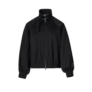 Gray High-Neck Pleated Short Jacket