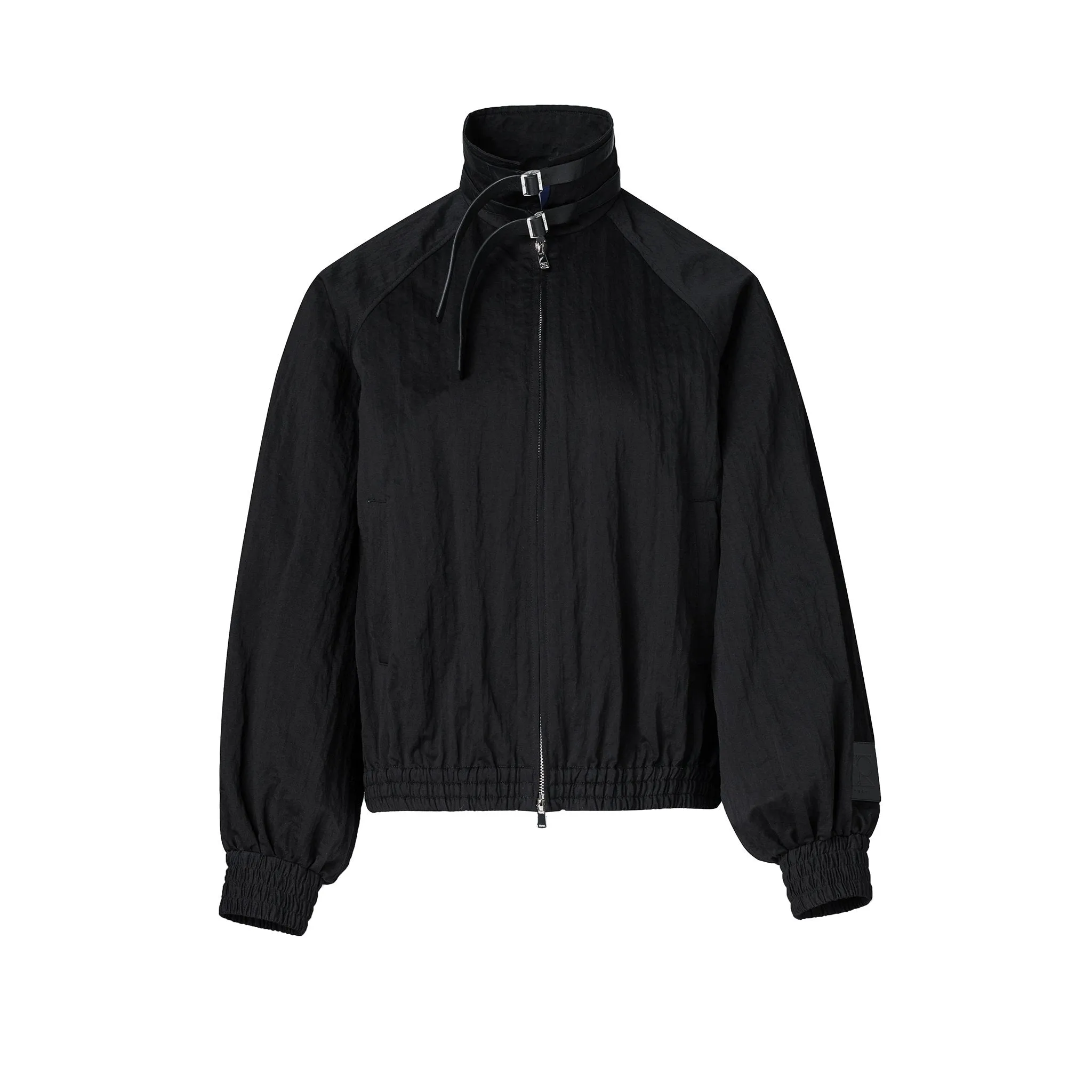 Gray High-Neck Pleated Short Jacket