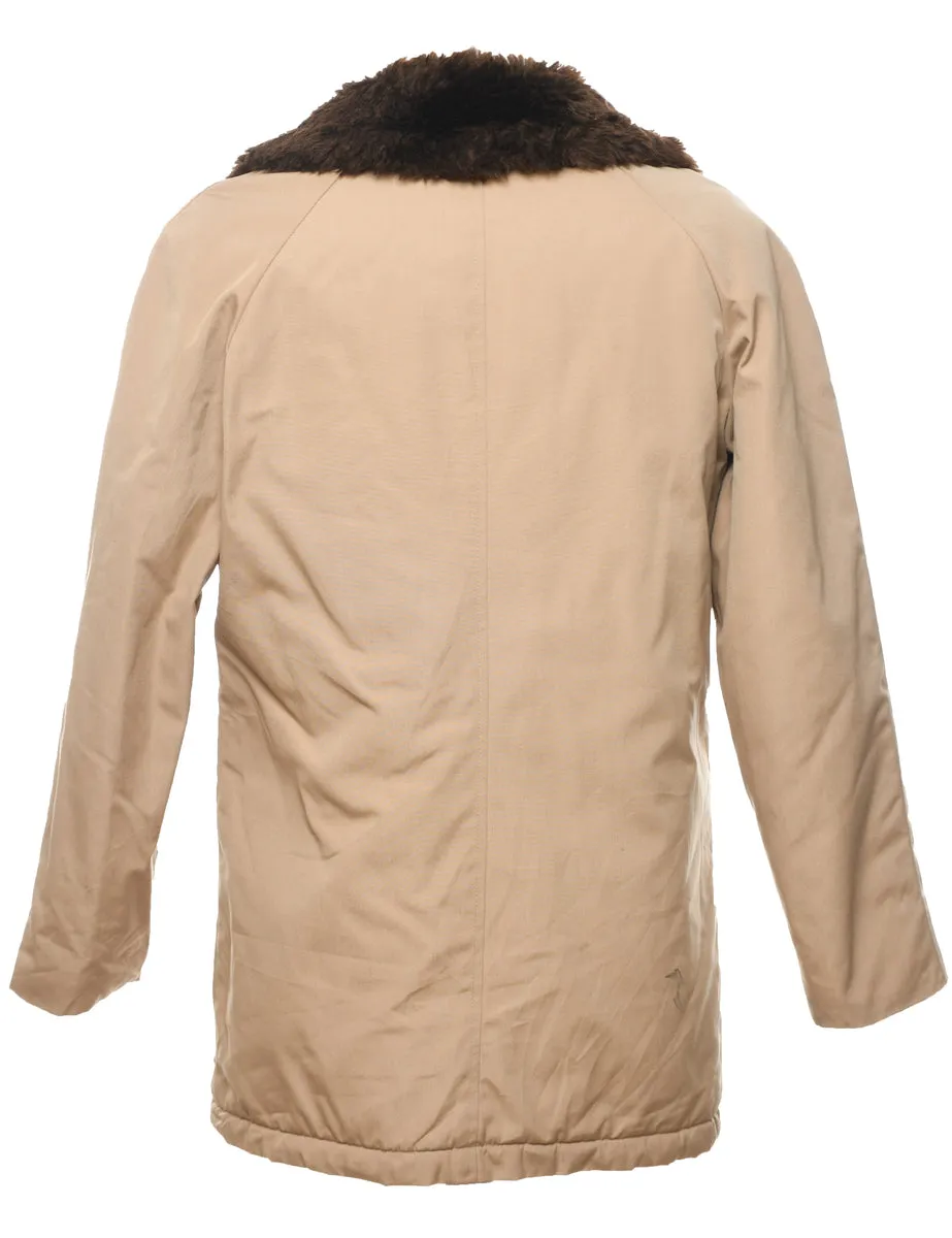 Single Breasted Faux Fur Trim Coat - S