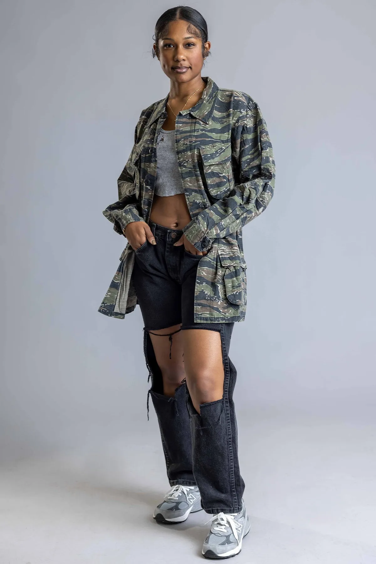 T-STRIPE CAMO BUTTON SHIRT