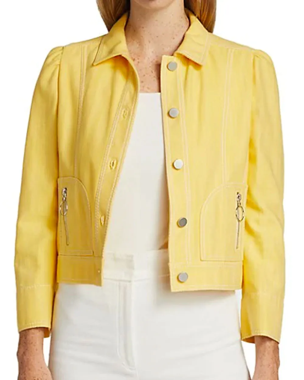 Vivid Yellow Puff Sleeve Denim Jacket