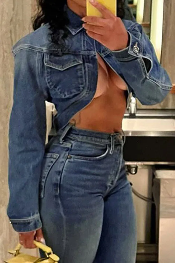 xiangtuibao Solid Color Smart Denim Coat