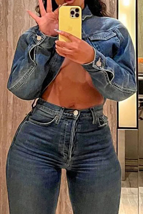 xiangtuibao Solid Color Smart Denim Coat